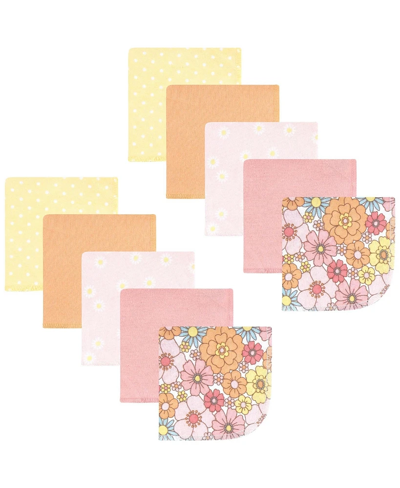 Hudson Baby Infant Girl Flannel Cotton Washcloths, Peace Love Flowers Pack