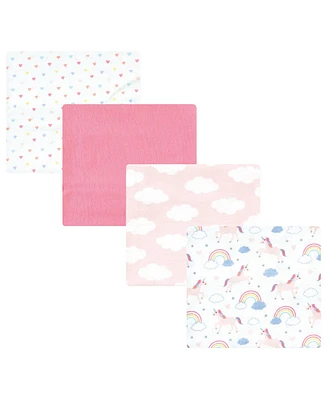 Hudson Baby Infant Girl Cotton Rich Flannel Receiving Blankets, Unicorns Rainbows, One Size