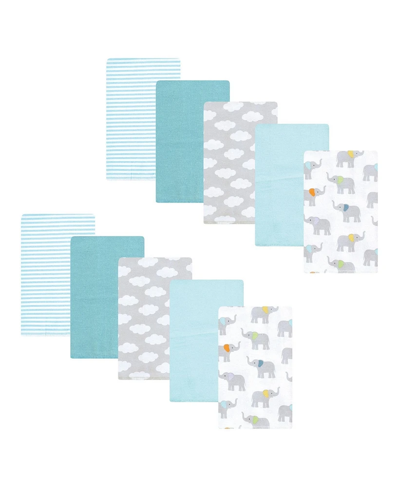 Hudson Baby Flannel Burp Cloth 10pk, Teal Elephant, One Size