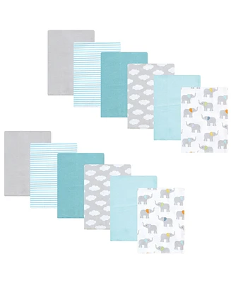 Hudson Baby Flannel Burp Cloth 12pk, Teal Elephant, One Size