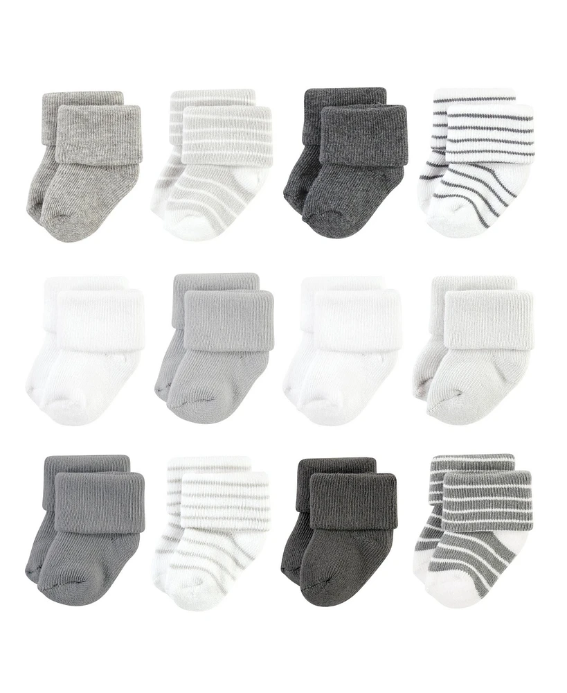 Hudson Baby Baby Boys Hudson Cotton Rich Newborn and Terry Socks, Gray Stripe 12 Pack, 6-12 Months