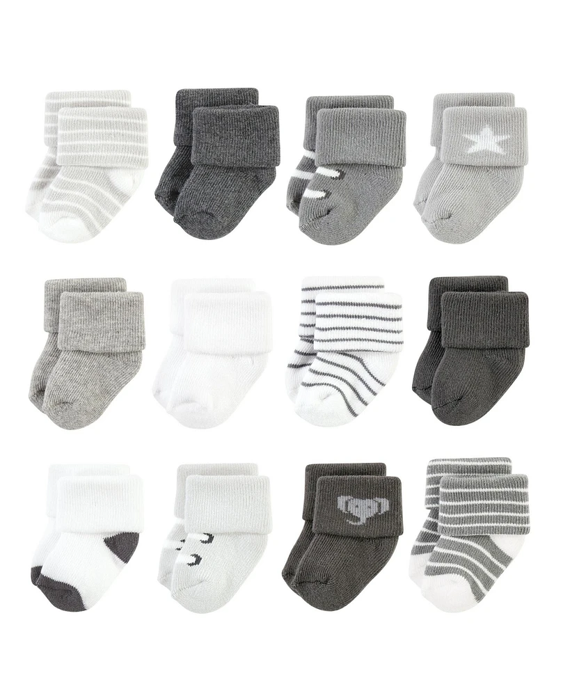 Hudson Baby Boys Cotton Rich Newborn and Terry Socks, Modern Elephant, 6-12 Months