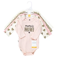 Hudson Baby Baby Girls Hudson Cotton Long-Sleeve Bodysuits, Leopard Hearts, 3-6 Months
