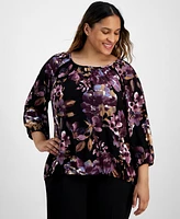 Anne Klein Plus Size 3/4-Sleeve Peasant Shirt