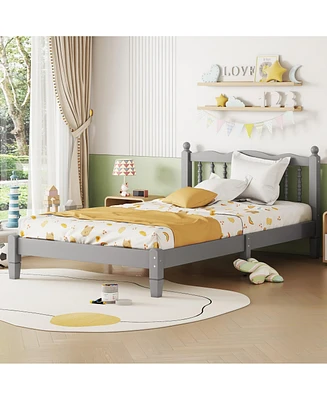 Streamdale Furniture Twin Bed with Column-Decoration Headboard, with Bed Slats, Grey