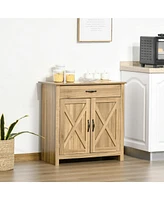 Homcom Farmhouse Sideboard Buffet Cabinet with Barn Doors and Drawer