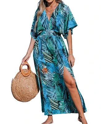 Cupshe Women's Tropical Plunging-v Maxi Beach Dress