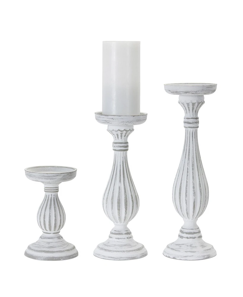 Slickblue Traditional White Washed Wooden Candle Holder (Set of 3)