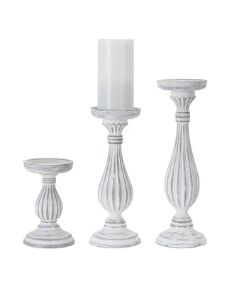 Slickblue Traditional White Washed Wooden Candle Holder (Set of 3)