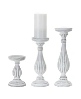 Slickblue Traditional White Washed Wooden Candle Holder (Set of 3)