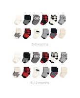 Hudson Baby Baby Boys Grow with Me Cotton Terry Socks, Buffalo Plaid Moose, 0-6 and 6-12 Months