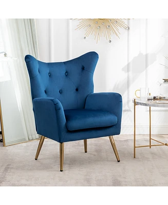 Simplie Fun Velvet Button-Tufted Wing Back Accent Chair