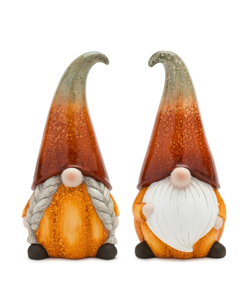 Slickblue Terra Cotta Pumpkin Gnome With Ombre Hat (Set of 2)