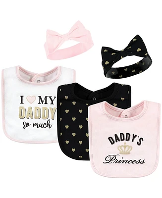 Hudson Baby Baby Girls Hudson Cotton Bib and Headband or Caps Set, Daddys Princess, One