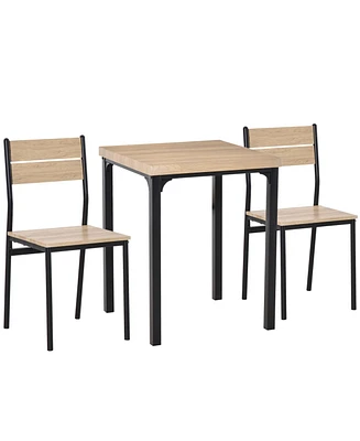 Homcom Industrial Style Modern Steel and Wood 3pc Kitchen Table Dinette Set