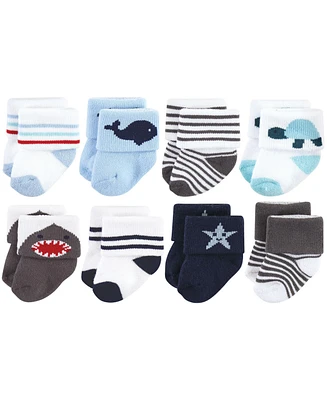 Hudson Baby Baby Boys Hudson Cotton Rich Newborn and Terry Socks, Sea Creatures 8Pk