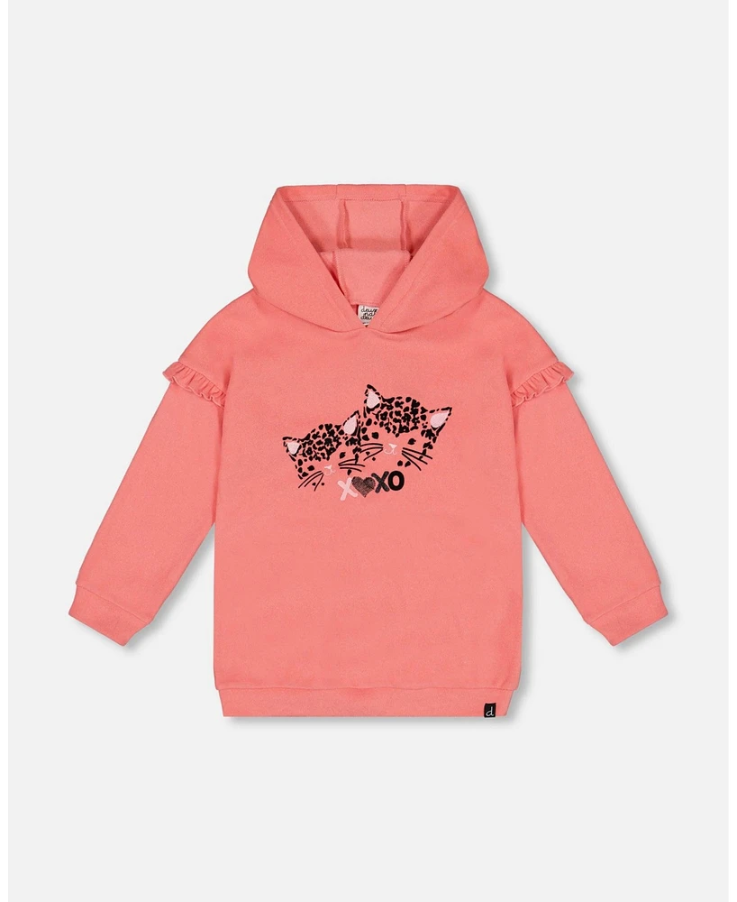 Deux par Toddler Girls Super Soft Hooded Tunic With Frill Coral - Toddler|Child