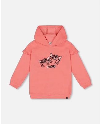 Deux par Toddler Girls Super Soft Hooded Tunic With Frill Coral - Toddler|Child