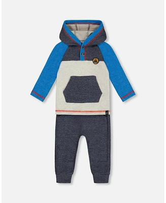 Deux par Toddler Boys Super Soft Hooded Top And Brushed Jersey Pant Set Navy