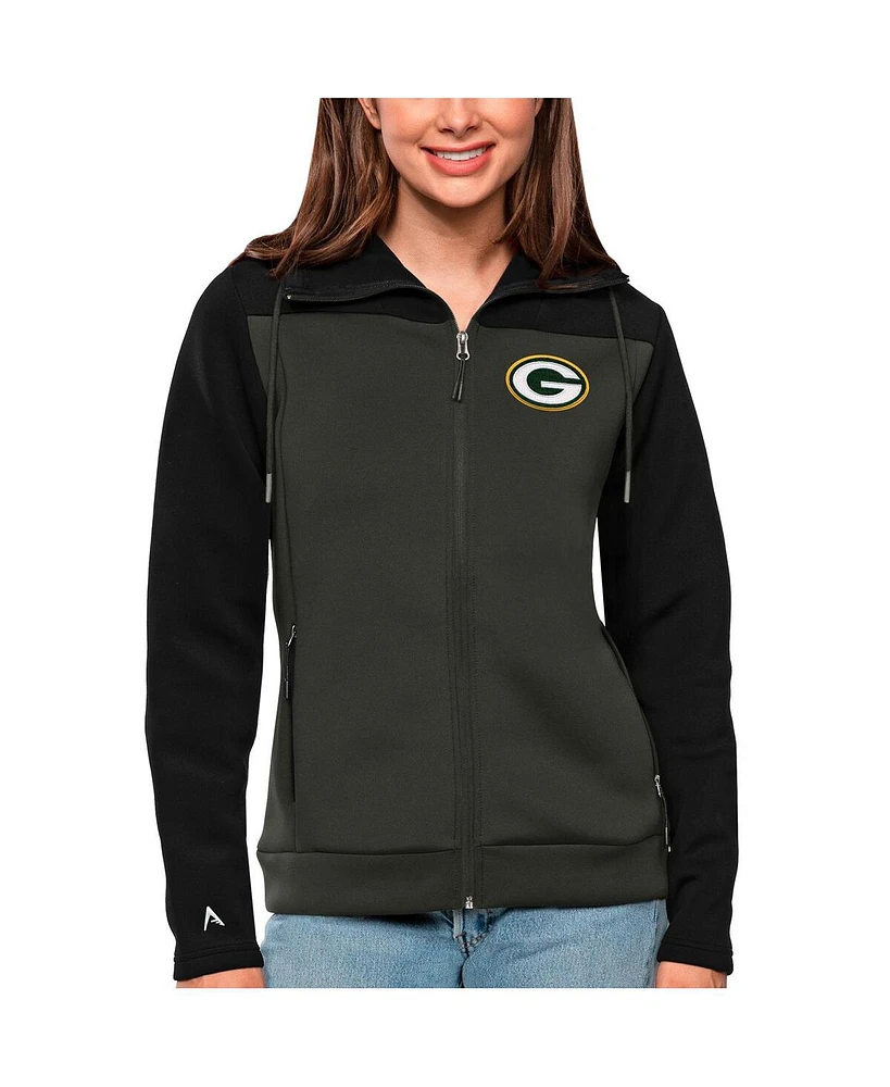 Antigua Women's Black/Charcoal Green Bay Packers Protect Full-Zip Jacket