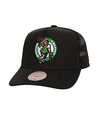 Mitchell & Ness Men's Black Boston Celtics Monogram All-Over Logo Mesh Trucker Adjustable Hat