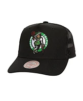 Mitchell & Ness Men's Black Boston Celtics Monogram All-Over Logo Mesh Trucker Adjustable Hat