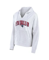 Fanatics Women's White/Gray New England Patriots Striped Notch Neck Pullover Hoodie