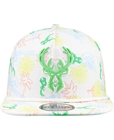 New Era Men's White Milwaukee Bucks Palm Trees and Waves Golfer Adjustable Hat