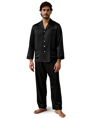 Lilysilk Men's 22 Momme Long Silk Pajamas Set with Contrast Trim for Men