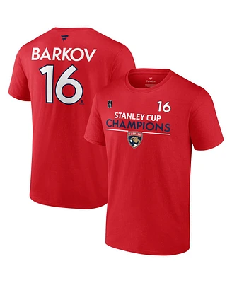 Fanatics Men's Aleksander Barkov Red Florida Panthers 2024 Stanley Cup Champions Authentic Pro Name Number T-Shirt