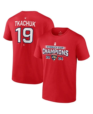 Fanatics Men's Matthew Tkachuk Red Florida Panthers 2024 Stanley Cup Champions Power Name Number T-Shirt