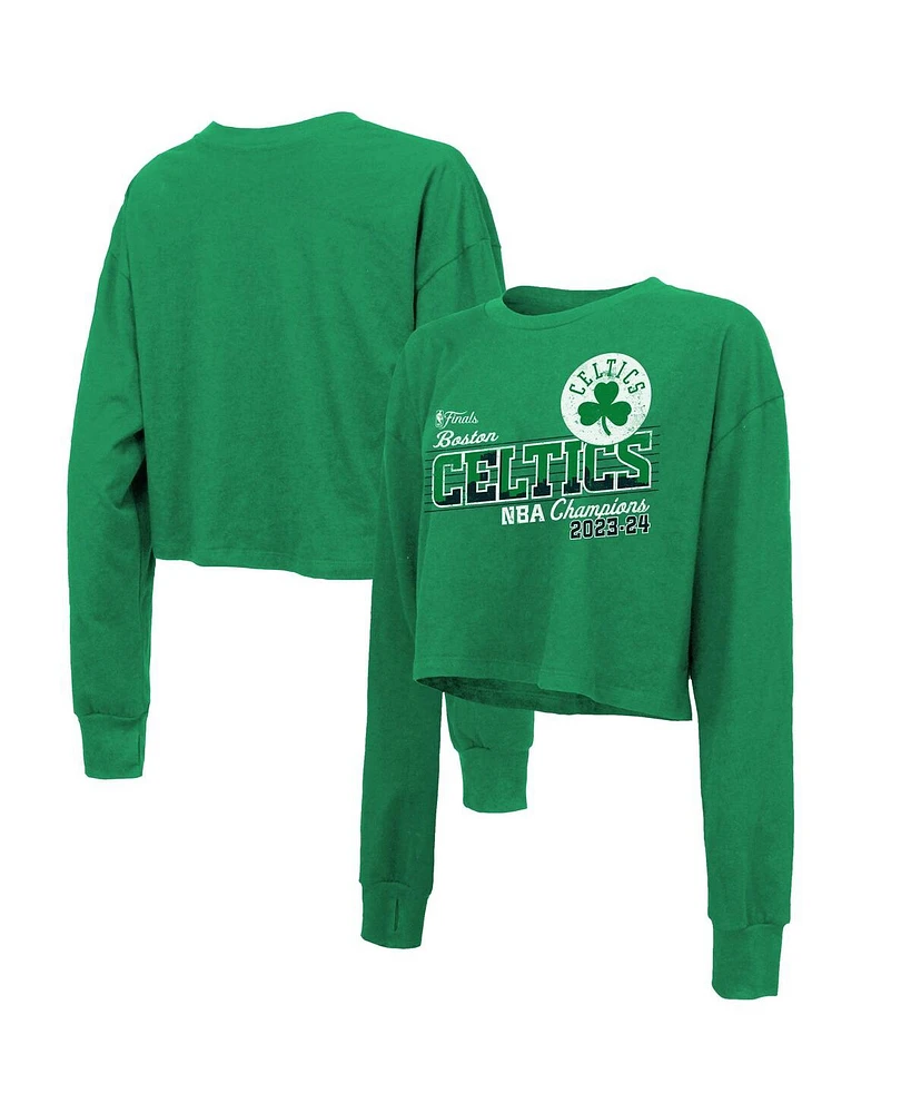 Majestic Threads Women's Kelly Green Boston Celtics 2024 Nba Finals Champions Cropped Long Sleeve T-Shirt