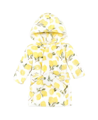 Hudson Baby Baby Girls Plush Animal Face Bathrobe, Lemon, 0-9 Months