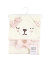 Hudson Baby Unisex Baby Cotton Animal Face Hooded Towel, Gingham Bear Girl, One Size