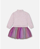 Deux par Big Girls Super Soft Sweatshirt Dress With Rainbow Tulle Skirt