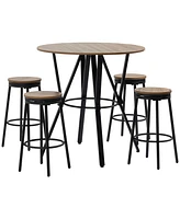 Homcom Bar Table and Chairs, Swivel Seat Dining Table & 4 Stools, Set of 5