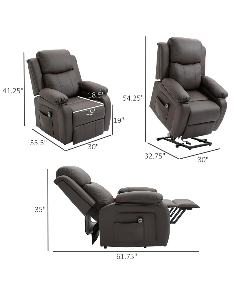 Homcom Living Room Power Lift Chair, Pu Leather Electric Recliner Sofa Chair for Elderly with Remote Control, Brown