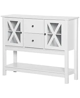 Homcom Modern Storage Sideboard, Glass Door Buffet Cabinet 2-Drawer Console Table White