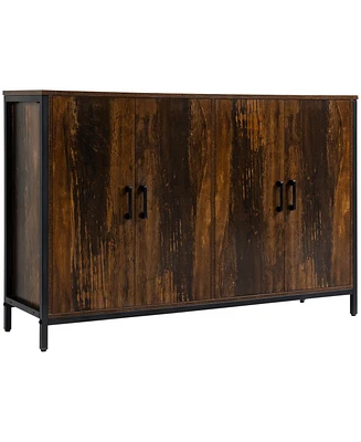 Homcom Industrial Sideboard Buffet Storage Cabinet with Adjustable Shelves Rustic Brown