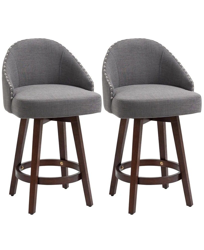 Homcom Fabric Bar stools Set of 2 Stools for Kitchen Counter with Nailhead Trim, Grey