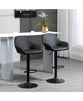 Homcom Set of 2 Pu Adjustable Swivel Bar Stool Chairs W/ Footrest for Kitchen, Black