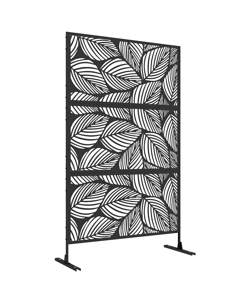 Outsunny Metal Privacy Screen 6.5' Outdoor Divider Leaf Motif