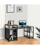 Homcom Computer Table with Shelves Home Office Desk Adjustable Feet, Wood Grain