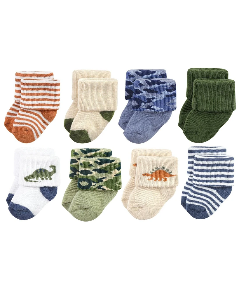 Hudson Baby Boys Cotton Rich Newborn and Terry Socks, Dinosaur Explorer, 0-6 Months