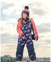 Deux par Toddler Girls One Piece Snowsuit Navy Printed Unicorn