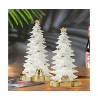 Slickblue Gold And White Christmas Tree With Packages (Set of 2)