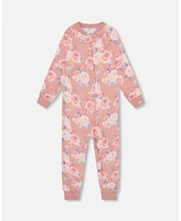 Deux par Deux Little Girls Organic Cotton One Piece Pajama Old Pink Printed Roses - Toddler|Child