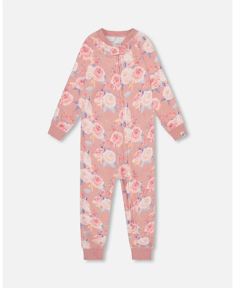 Deux par Big Girls Organic Cotton One Piece Pajama Old Pink Printed Roses