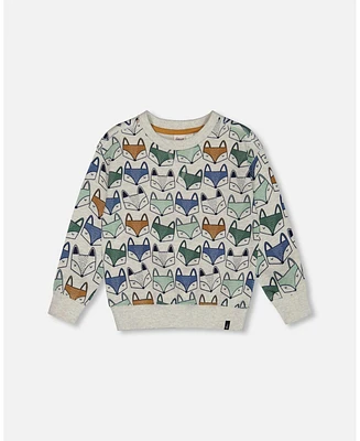 Deux par Big Boys Printed Fox Fleece Sweatshirt Gray Mix