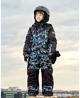 Deux par Toddler Boys One Piece Snowsuit Black Printed Dinos